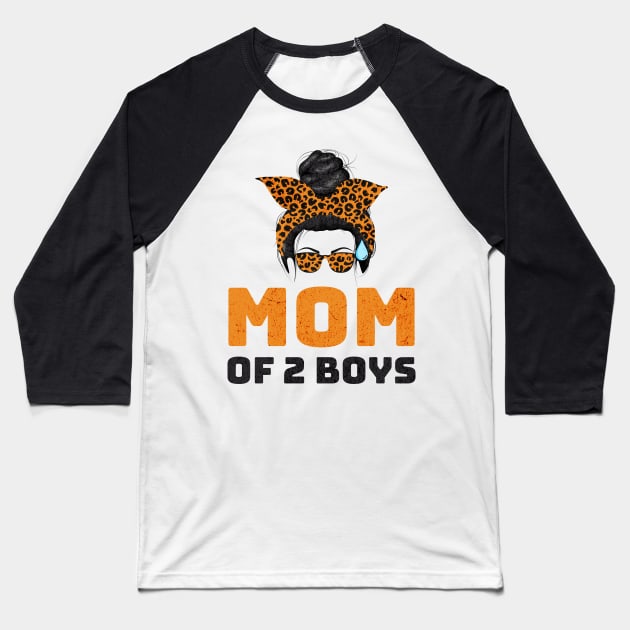 MOM OF 2 BOYS - Leopard Bandana Mom Graphic Baseball T-Shirt by Nexa Tee Designs